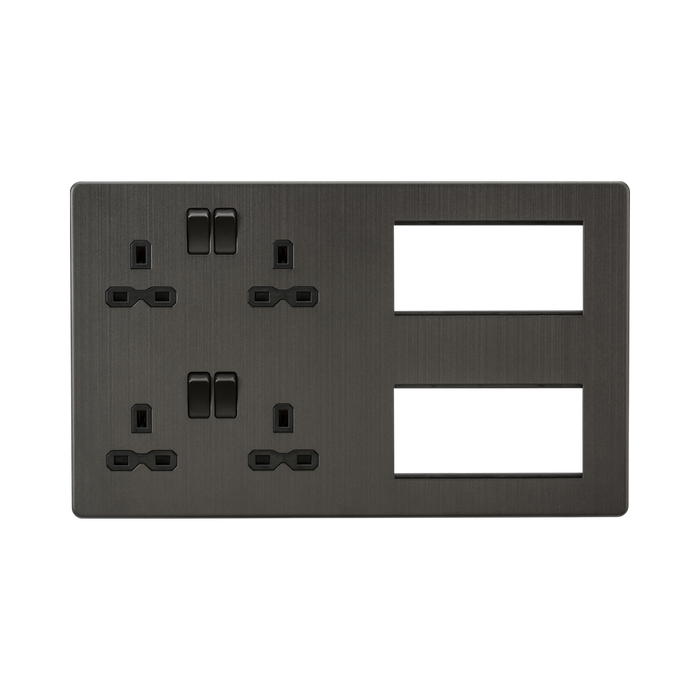 Smoked Bronze Double Multimedia Combination Plate by Knightsbridge with Euro Compatible rated 13A