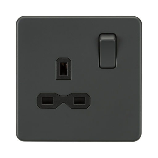 Anthracite electrical socket with switch on a white background