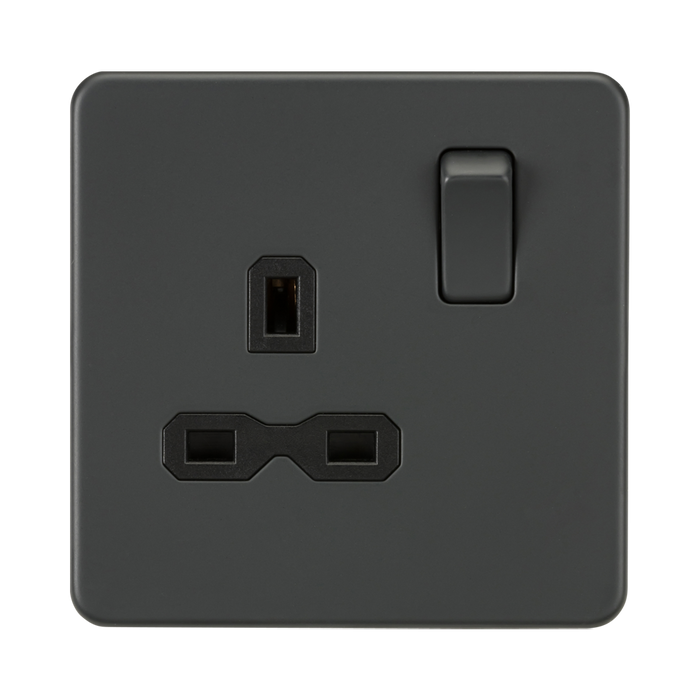Anthracite electrical socket with switch on a white background