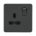 Anthracite electrical socket with switch on a white background