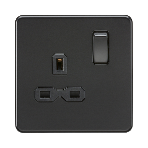 Knightsbridge Screwless Matt Black 13A Single Socket SFR7000MBB