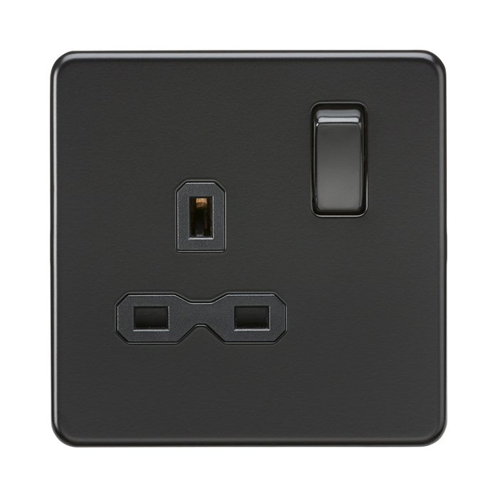 Matt Black Single Socket by Knightsbridge with Double Pole Switches rated 13A