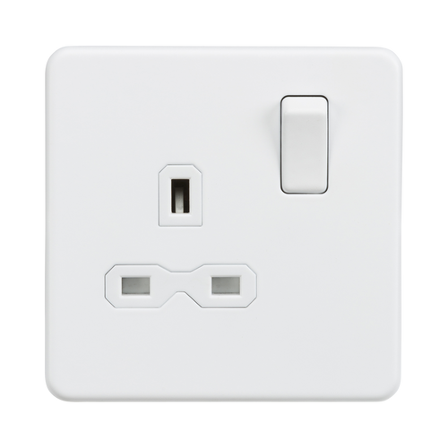Knightsbridge Screwless Matt White 13A Single Socket SFR7000MW