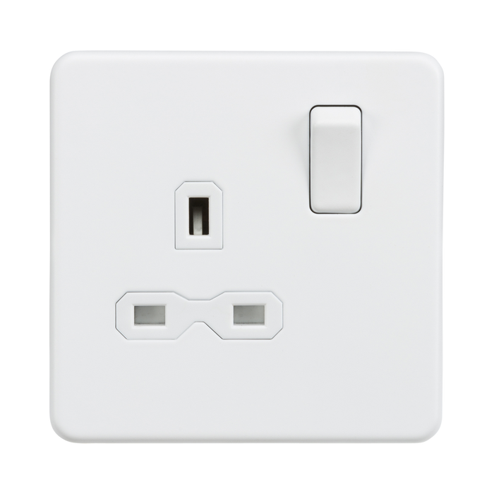 Matt White Single Socket by Knightsbridge with Double Pole Switches rated 13A