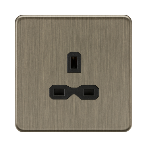 Abtique Brass electrical socket with black on a white background