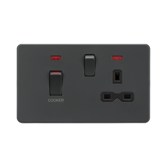 Knightsbridge Screwless Anthracite 45A DP Switch and 13A Socket with Neons SFR83MNAT