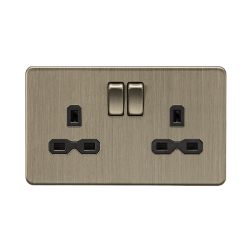 Knightsbridge Screwless Antique Brass 13A Double Socket SFR9000AB