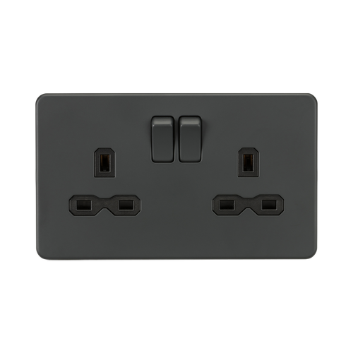 Knightsbridge Screwless Anthracite 13A Double Socket SFR9000AT