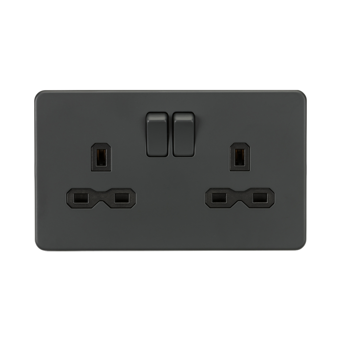 Anthracite Double Socket by Knightsbridge with Double Pole Switches rated 13A