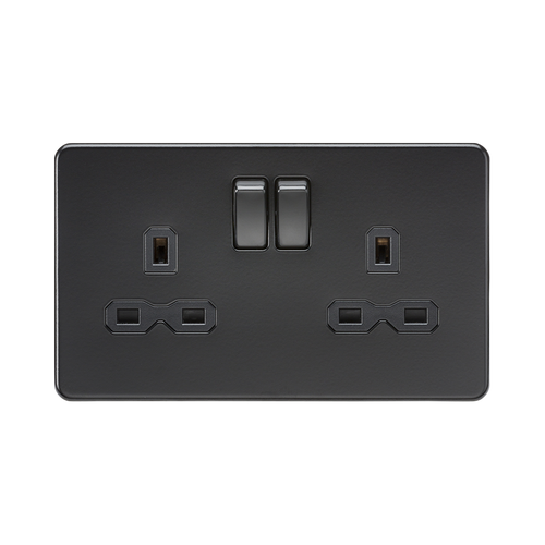 Knightsbridge Screwless Matt Black 13A Double Socket SFR9000MBB