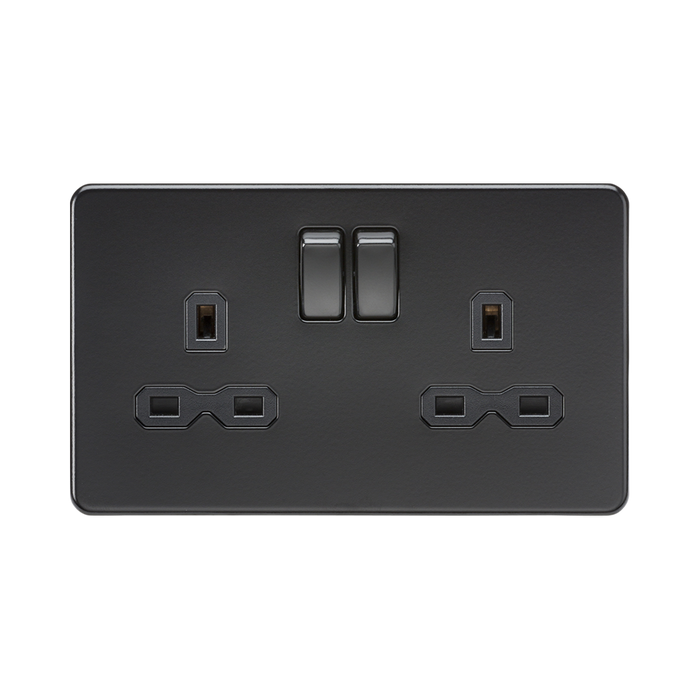 Matt Black Double Socket by Knightsbridge with Double Pole Switches rated 13A