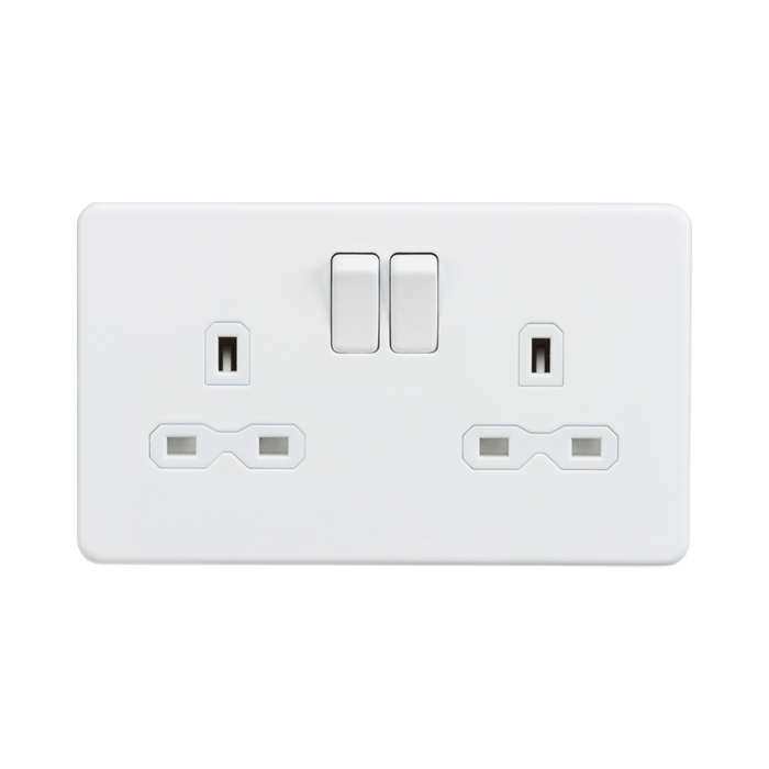 Matt White Double Socket by Knightsbridge with Double Pole Switches rated 13A