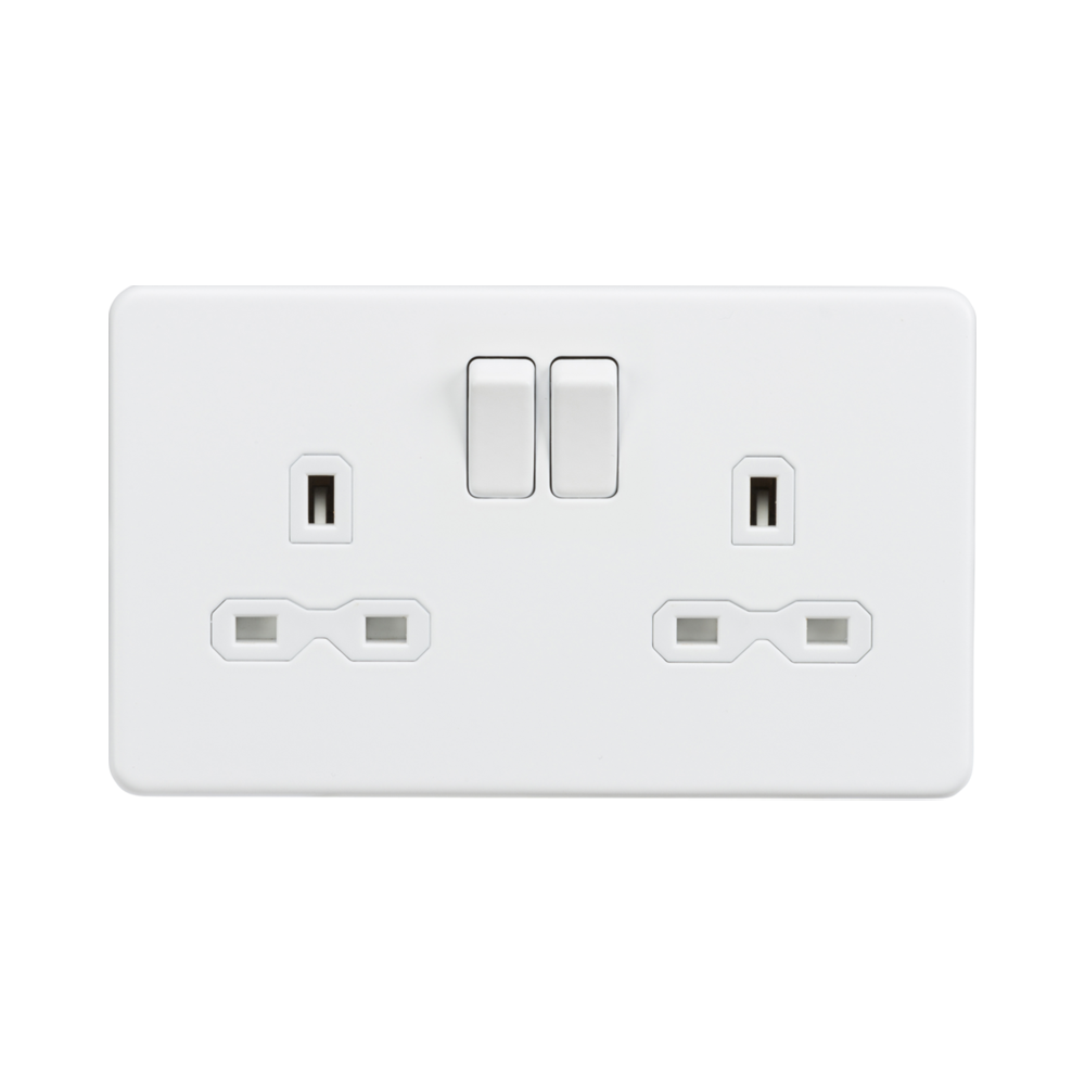 Knightsbridge Screwless Matt White Double Socket SFR9000MW | RS ...