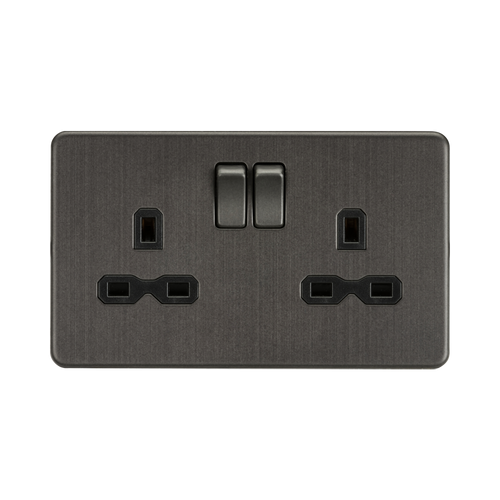 Knightsbridge Screwless Smoked Bronze 13A Double Socket SFR9000SB