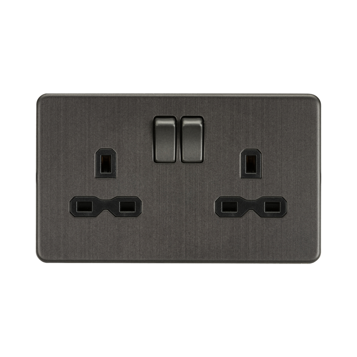 Knightsbridge Screwless Smoked Bronze 13A Double Socket SFR9000SB