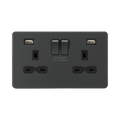 Anthracite Double USB Type-A Socket by Knightsbridge with USB Ports rated 13A