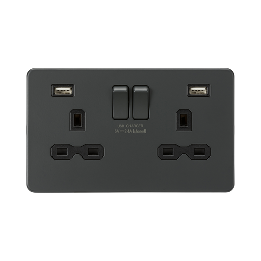 Anthracite electrical socket with USB ports on a white background