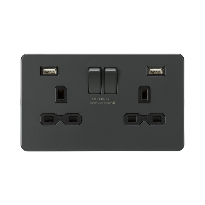 Anthracite electrical socket with USB ports on a white background