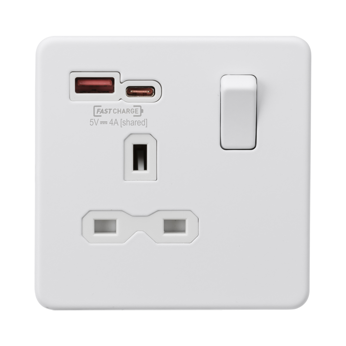 Matt White USB Socket by Knightsbridge with Fast Charge USB Ports rated 13A