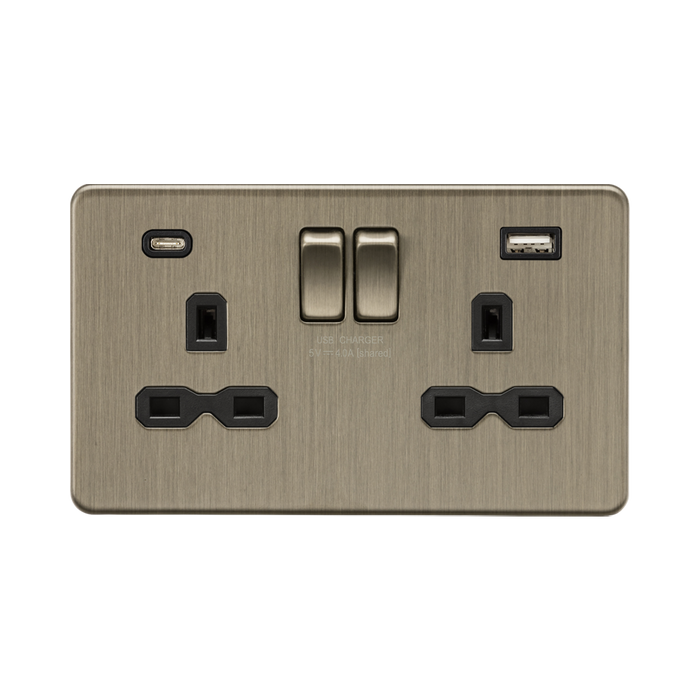 Antique Brass USB (A and C) Socket by Knightsbridge with USB Ports rated 13A
