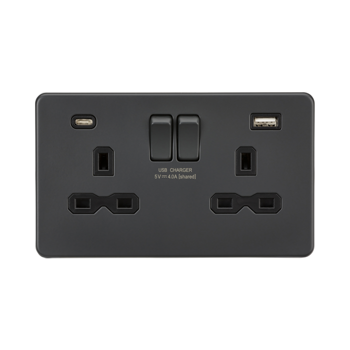 Anthracite USB (A and C) Socket by Knightsbridge with USB Ports rated 13A