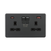 Anthracite electrical socket with two sockets and two USB ports on a white background