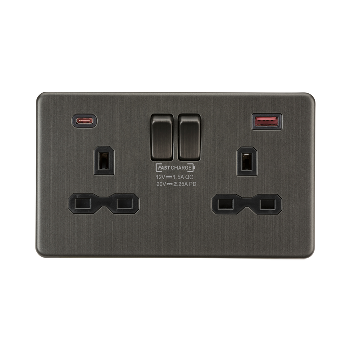 Smoked Bronze 45W USB Socket by Knightsbridge with USB Ports rated 13A