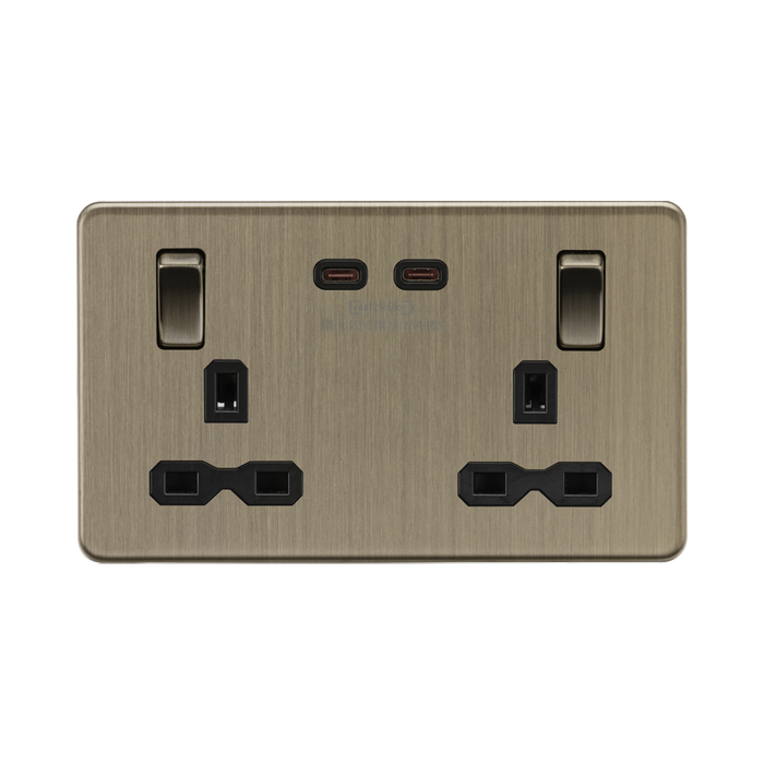 Antique Brass 65W USB Socket by Knightsbridge with Fast Charge USB Ports rated 13A