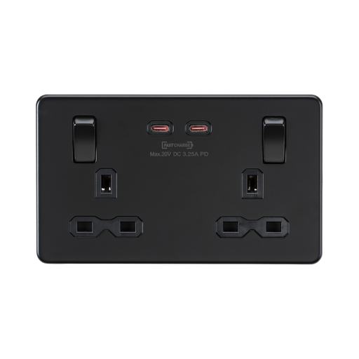 Matt Black 65W USB Socket by Knightsbridge with Fast Charge USB Ports rated 13A