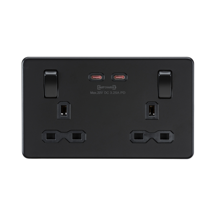 Matt Black 65W USB Socket by Knightsbridge with Fast Charge USB Ports rated 13A