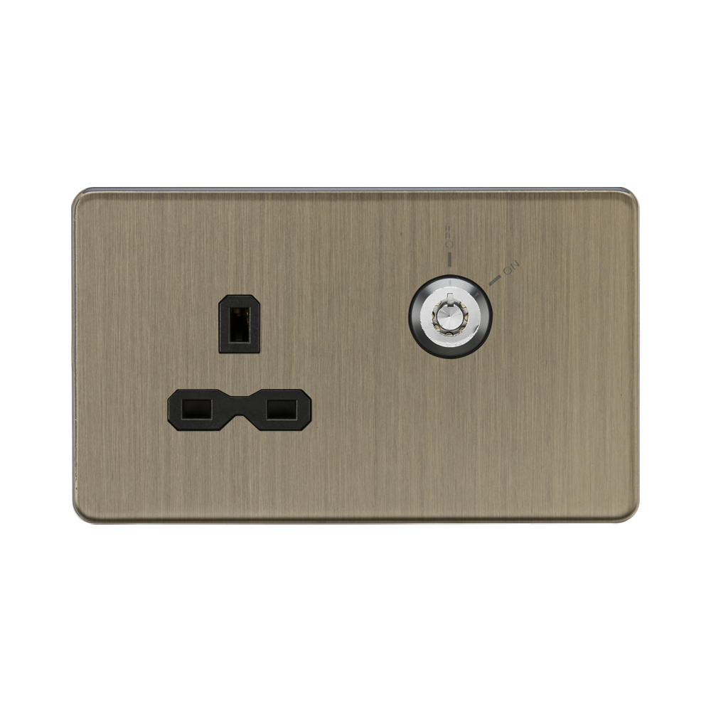Knightsbridge Screwless Antique Brass 13A Lockable Socket SFR9LOCKAB ...