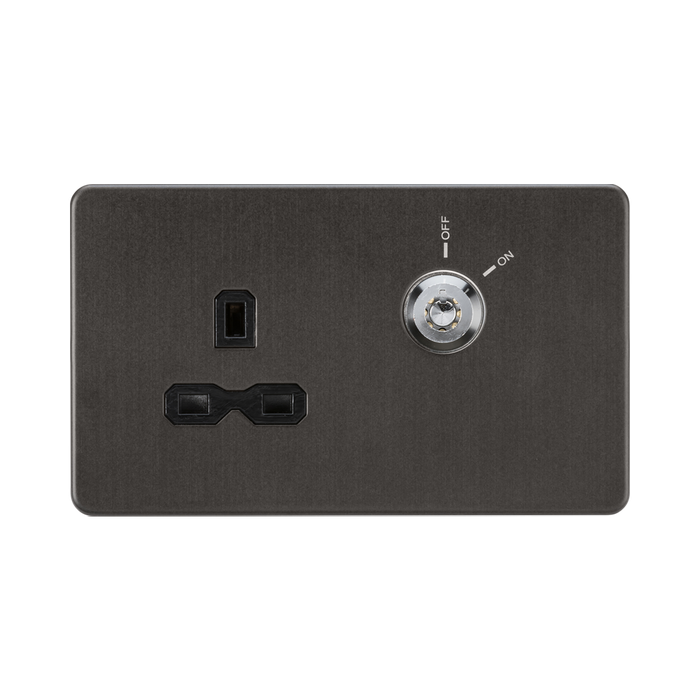 Knightsbridge Screwless Smoked Bronze 13A Lockable Socket SFR9LOCKSB