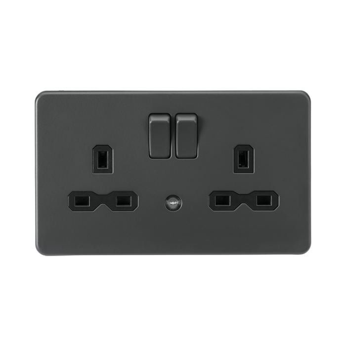 Knightsbridge Screwless Anthracite 13A Double Socket with Photocell Nightlight Function SFR9NLAT