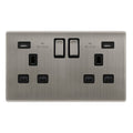 Metallic electrical socket with multiple ports on a white background