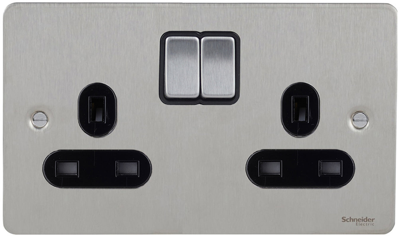 Schneider_Ultimate_Flat_Plate_Stainless_steel_black switches and sockets
