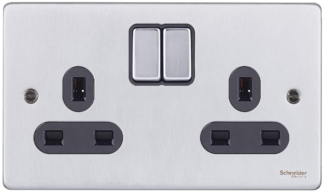 Schneider Ultimate low profile Stainless steel black switches and sockets