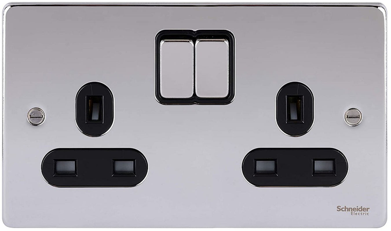 Schneider Ultimate low profile polished chrome black inserts switches and sockets