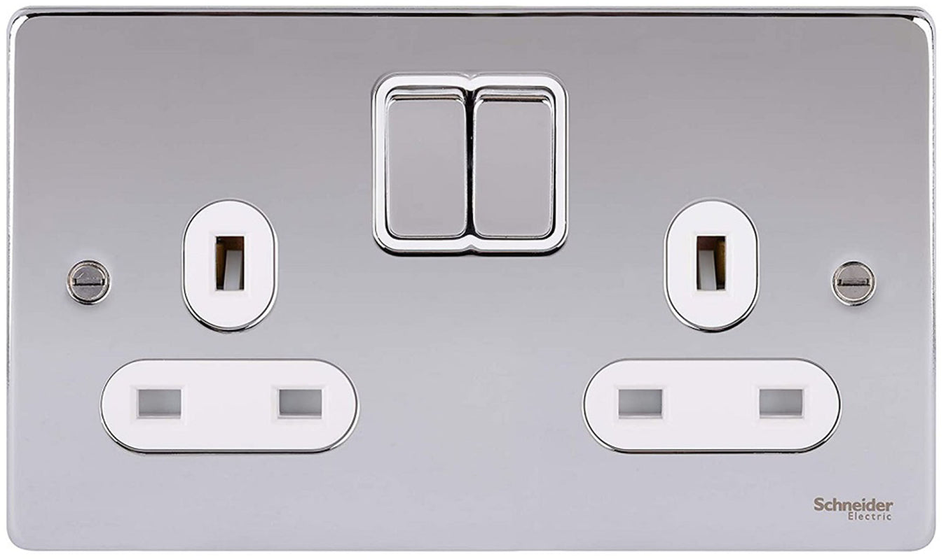 Schneider Ultimate low profile polished chrome white switches and sockets