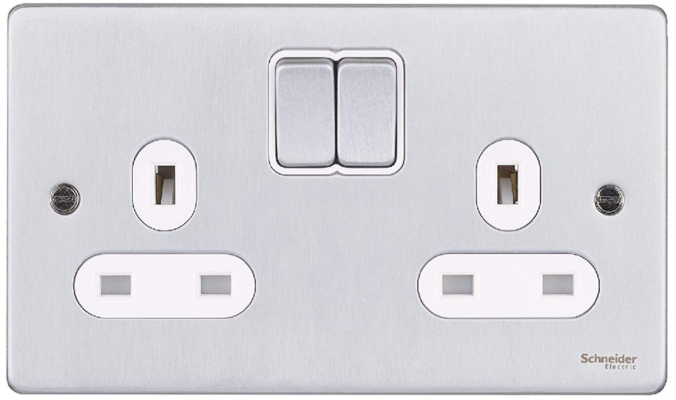 schneider ultimate low profile brushed chrome white inserts switches and sockets