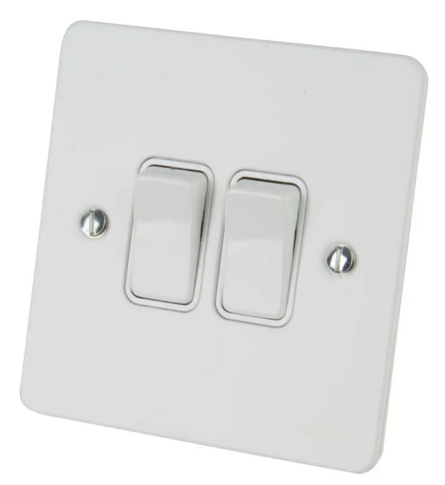 Schneider Ultimate Flat Plate White Metal 2G 2W Light Switch GU1222WPW