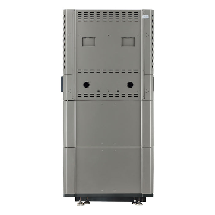 Gray industrial cabinet with ventilation grilles on a white background