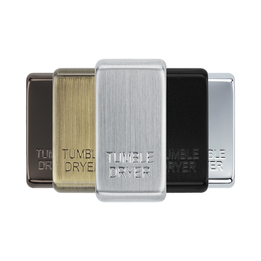BG Grid Brushed Steel tumble dryer engraved rocker cap colour range with Brushed Steel at the front