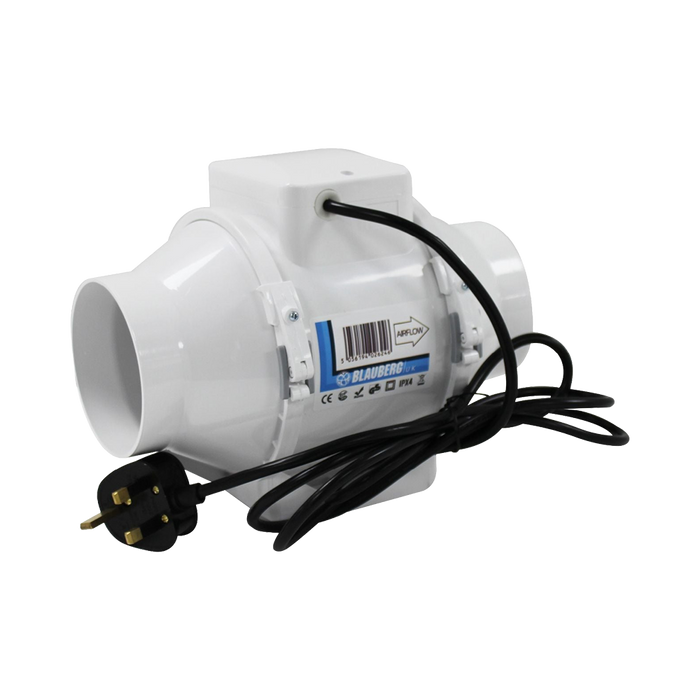 Blauberg Turbo E In-Line Extractor Fan 100mm – UK Plug and Power Cord