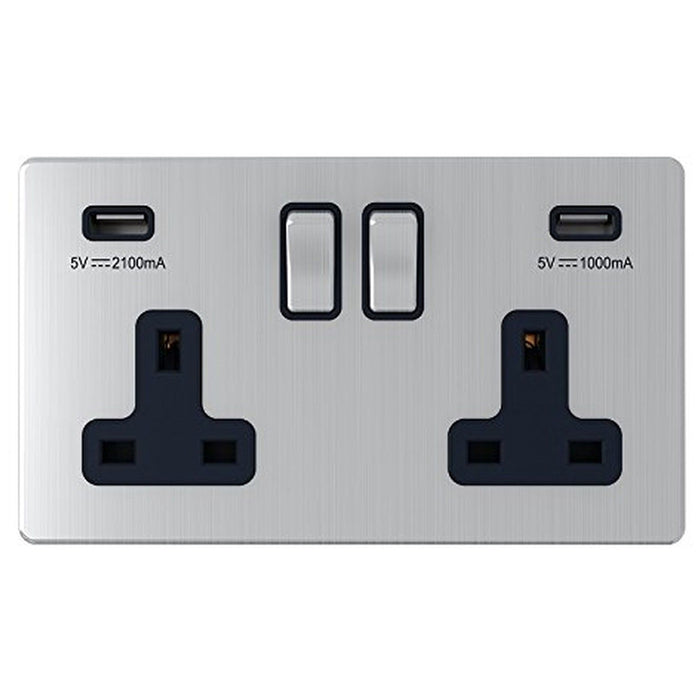 U Socket United Electrical Products Screwless Brushed Steel Double USB Socket S ...