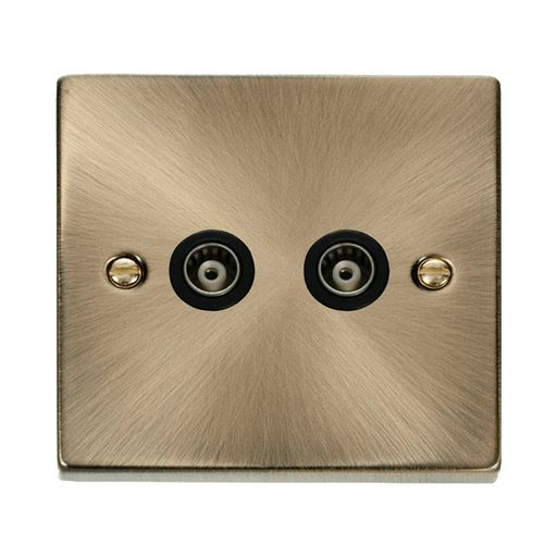 Front view of Click Deco Antique Brass Double Isolated TV Socket