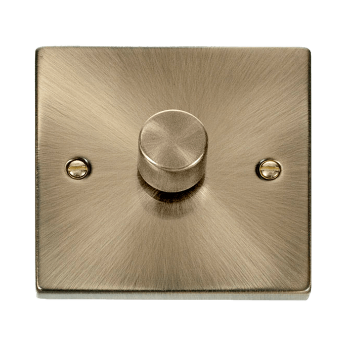 Front view of Click Deco Antique Brass 1G LED Dimmer Switch