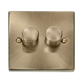 Front view of Click Deco Antique Brass 2G LED Dimmer Switch