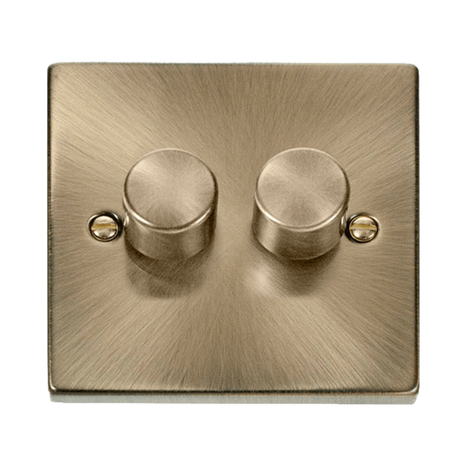 Front view of Click Deco Antique Brass 2G LED Dimmer Switch