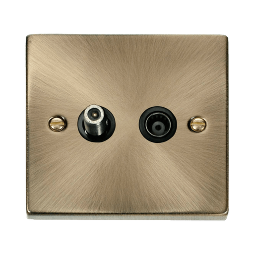 Front view of Click Deco Antique Brass TV and Satellite Socket