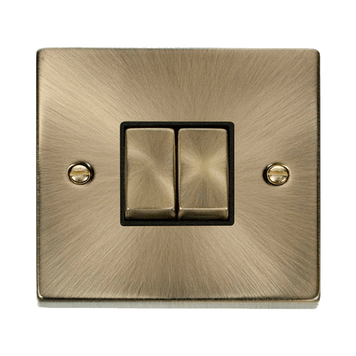 Front view of Click Deco Antique Brass 2G Light Switch